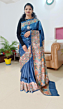 Handloom Tussar Silk Saree |  Hand - Painted |  Madhubani Art |  Handwoven | Blue | Pure Silk Saree