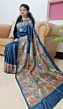 Handloom Tussar Silk Saree |  Hand - Painted |  Madhubani Art |  Handwoven | Blue | Pure Silk Saree