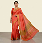 Orange Tussar Ghicha Silk Saree