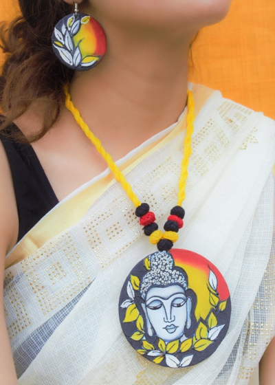 Hand painted Buddha necklace set