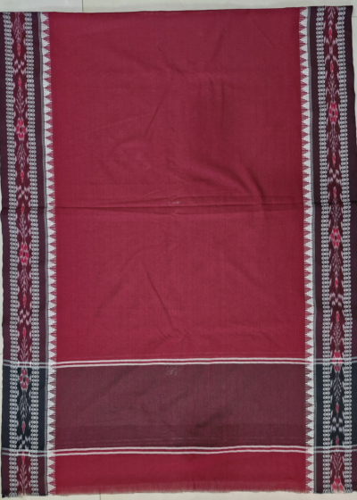 Sambalpuri Cotton Meroon Colour Body Cofee Colour Bandha Boarder Singal Ikat Dupatta From Odisha