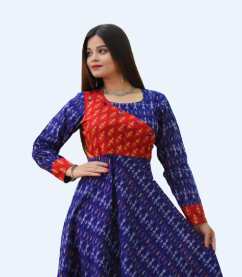 Sambalpuri Blue and Red gown for women 