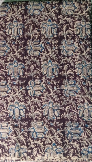 Kalamkari Hand Block Print Cotton Cambric Fabric - Multicolor - 1 Meter(KBPF153)