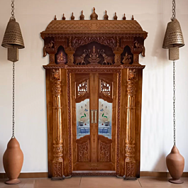 Handmade Pooja Room Door Teak Wood Pooja Room Door
