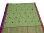 Chanderi Saree pista green 6.25 meter silk cotton with zari and pink border and anar buti
