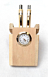 Wooden Pen Stand With Watch | Beige | 15x8x6 cm