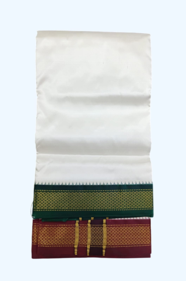 Cream Dhothi with Mayilkann border