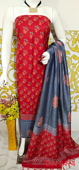 Katan Salab Discharge Print Unstitched Suit Set - Top, Bottom & Dupatta | Heavy Quality