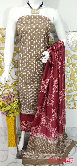 Katan Salab Discharge Print Unstitched Suit Set - Top, Bottom & Dupatta | Heavy Quality