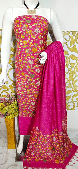 Ajrakh Print Unstitched Suit Set - Katan Salab Fabric -Top, Bottom & Dupatta