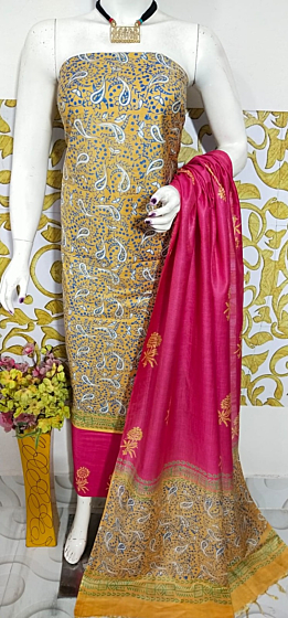 Katan Salab Discharge Print Unstitched Suit Set - Top, Bottom & Dupatta | Heavy Quality