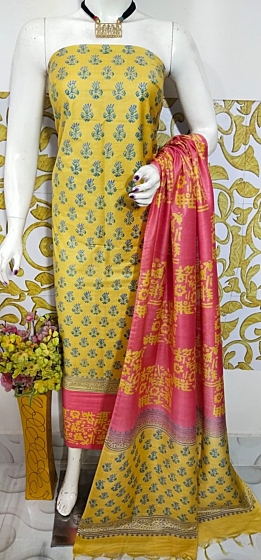 Katan Salab Discharge Print Unstitched Suit Set - Top, Bottom & Dupatta | Heavy Quality