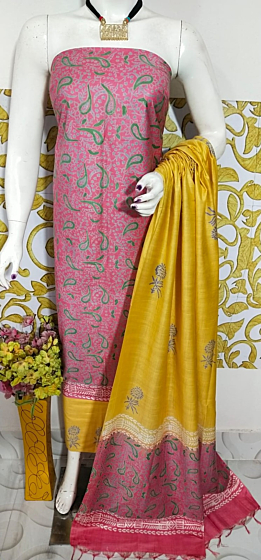 Katan Salab Discharge Print Unstitched Suit Set - Top, Bottom & Dupatta | Heavy Quality