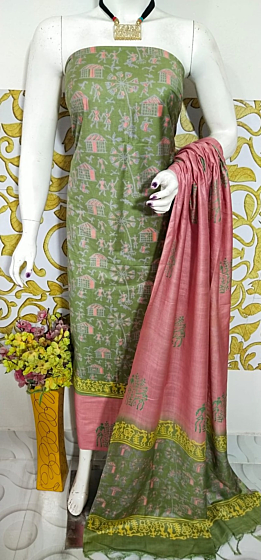 Katan Salab Discharge Print Unstitched Suit Set - Top, Bottom & Dupatta | Heavy Quality