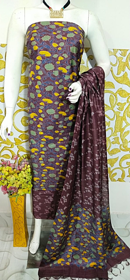 Ajrakh Print Unstitched Suit Set - Katan Salab Fabric -Top, Bottom & Dupatta