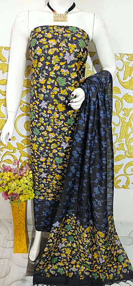 Ajrakh Print Unstitched Suit Set - Katan Salab Fabric -Top, Bottom & Dupatta