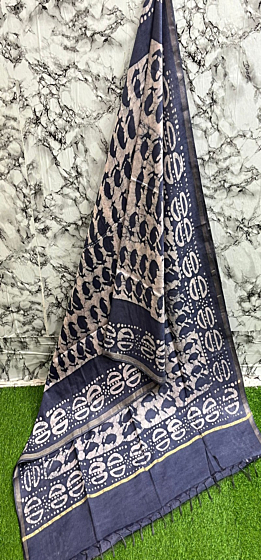 Handloom Batik Print Saree | Indigo Blue Print