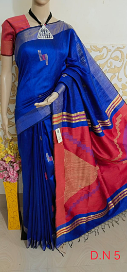 Handwoven Bhagalpuri Tussar Stripe Dupion Silk Saree