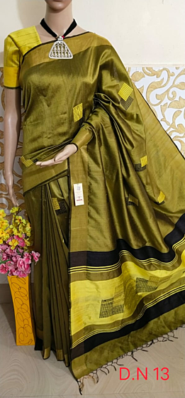 Handloom  Bhagalpuri Tussar Stripe pattern Silk Saree