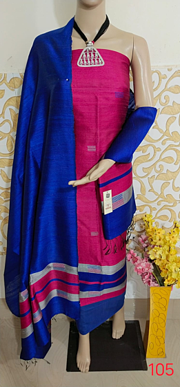 Dupion Silk Pink Dress Material with Blue Dupatta
