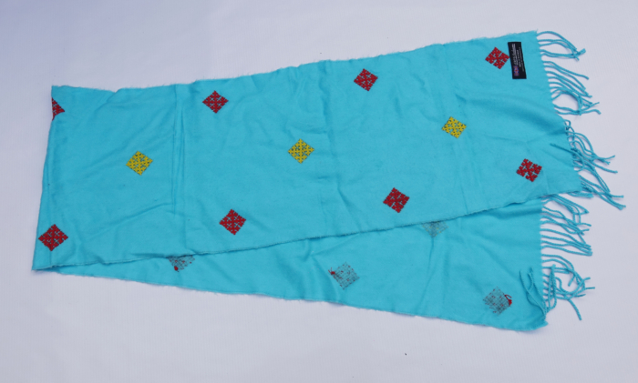 Muffler Blue with Colored  Embroidery Work