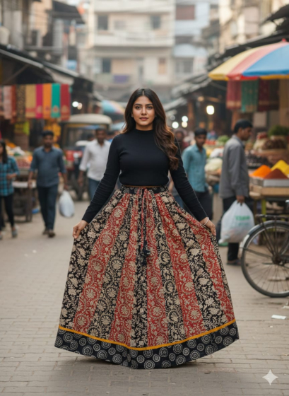 Bagru HandBlock Printed Cotton Designer Skirt
