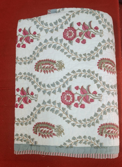 Handmade Floral Hand Block Quilted Double Blanket I Double size