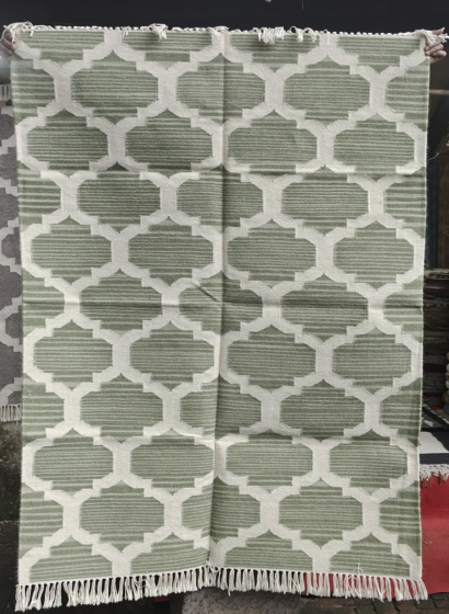 Handwoven Geometric Cotton Rug I Sage Green