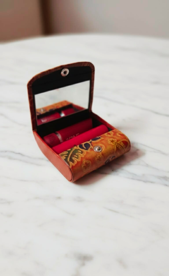 Handcrafted Leather Lipstick Case with Mirror for 3 Lipsticks