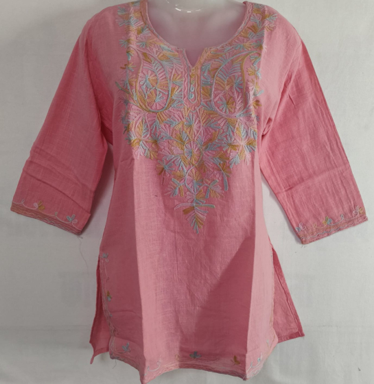 Hand Embroidered Short Kurti For Casual Wear | Baby Pink