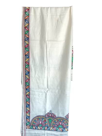 Bhagapuri Silk Dupatta with Handmade Madhubani Painting