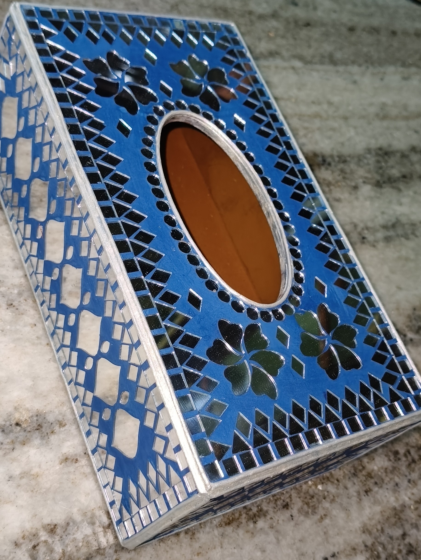 Wooden Mirror Art Tissue Box | Blue