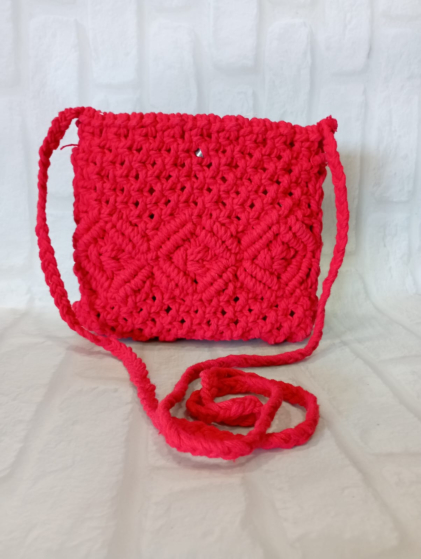 Handmade Macrame Sling Bag | Neon Red