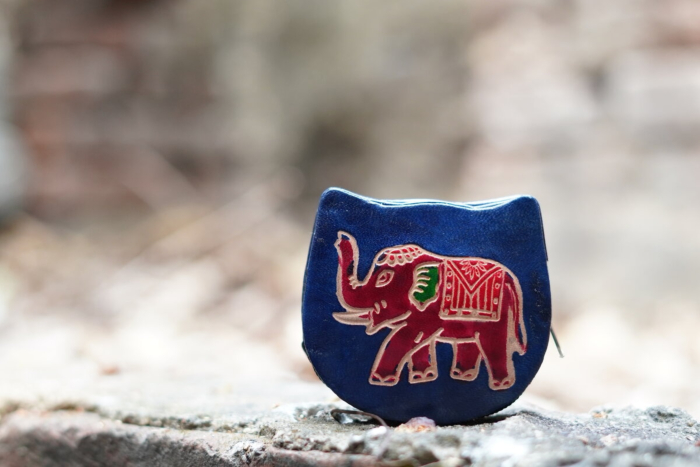 Genuine leather Small Coin Purse | Elephant Design | Blue 