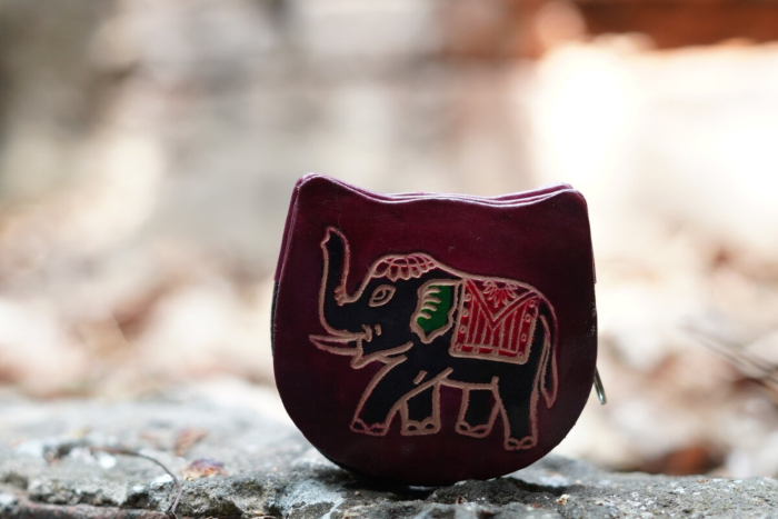 Genuine leather Small Coin Purse | Elephant Design | Brown