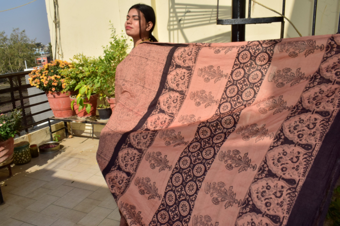 Syahi Begar Print Handloom Mulberry Silk by Cotton Saree