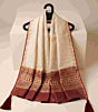 Regal Ivory & Gold Hand Blocked Chanderi Dupatta - Brick Red