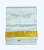 Silk Dhothi | White Colour Dhothi with Golden Zari wide stripe border | AT 5056 | 50 Kulikai Border size
