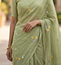 Pista Green Mulmul Cotton Saree with Multi-Color Floral Embroidery - Soft Premium Ethnic Wear