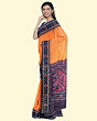 Orange Black Sambalpuri Handwoven Single Ikat Cotton Saree SFCSARAJ132
