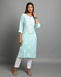 Blue Chikan Modal Kurta for Women (XL)