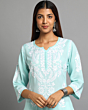 Blue Chikan Modal Kurta for Women (XL)