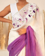 Linen Embroidery Saree Half & Half Design with Plain Border & Running Blouse - 100 Count Premium Linen