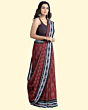 Maroon Black Sambalpuri Handwoven Single Ikat Cotton Saree SFCSARAJ77