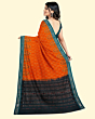 Orange Green Sambalpuri Handwoven Single Ikat Cotton Saree SFCSARAJ84