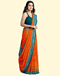 Orange Green Sambalpuri Handwoven Single Ikat Cotton Saree SFCSARAJ84