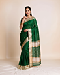 Maheshwari Saree green with golden zari border 6.25 mtrs Silk cotton