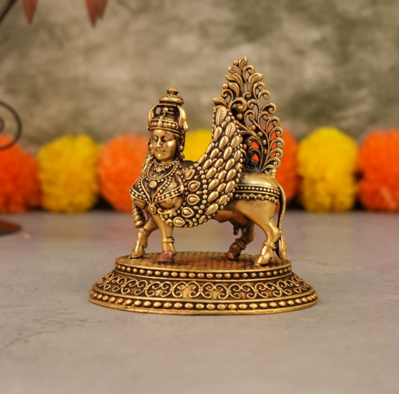 Brass Kamdhenu  Idol for Home Temple | Kamdhenu Brass Murti for Puja, Vastu & Spiritual Home Decor BH11206