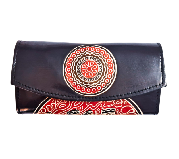 Genuine  Leather Shantiniketan Clutch Bag purse Elephant Design