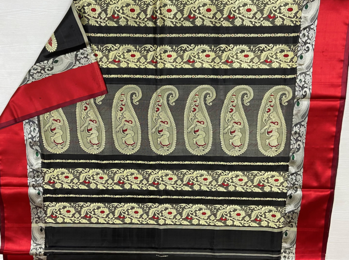 Bengal Black Golden Mina Silk Saree